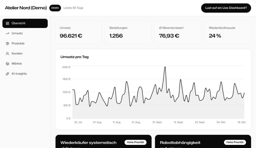 Demo-Bericht der Melexsoft Shop-Analyse mit Befunden zu einem Online-Shop